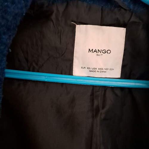 Mango coat used, petrol bouclé texture, size XS