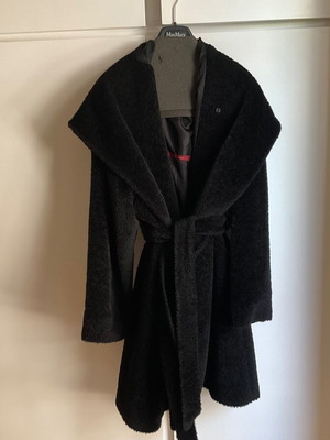Max Mara Studio παλτό με ζώνη και κουκούλα μαύρο, αλπακά και μαλλί σε άριστη κατάσταση