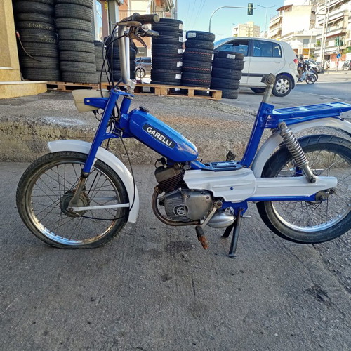 Garelli moped used, 1970s, blue, pedal-powered, automatic