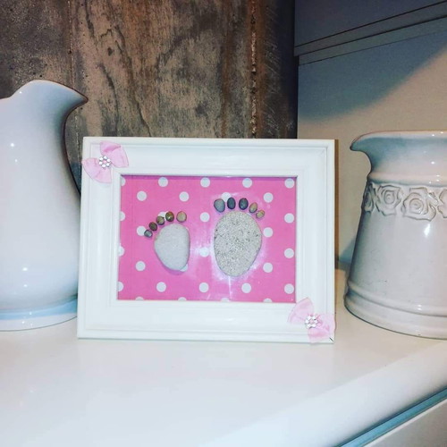 Handmade frame with footprints for baptism and wedding 24×19