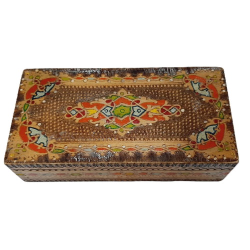 Vintage pyrography and hand-painted wooden box