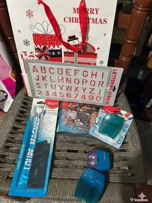 Maped school supplies set with magnifying ruler, stencils, sharpeners, erasers