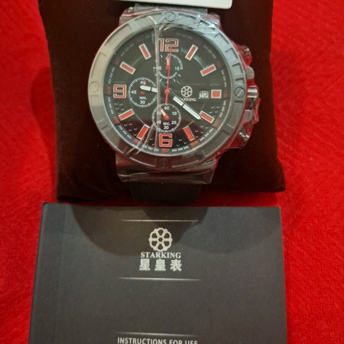 Starking men's watch new, chronograph, leather, waterproof, 48mm