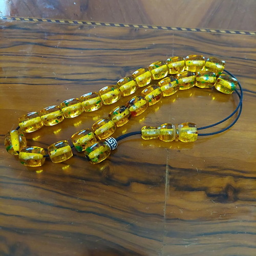 Resin Komboloi with 23+1 Beads and Amber Inlays like new