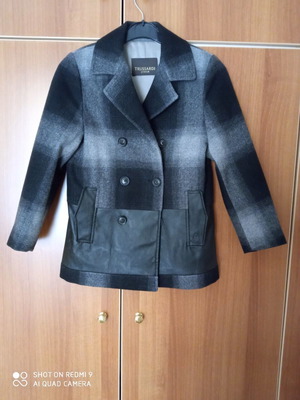 Trussardi junior kids coat new, wool and leather, size 8, gray