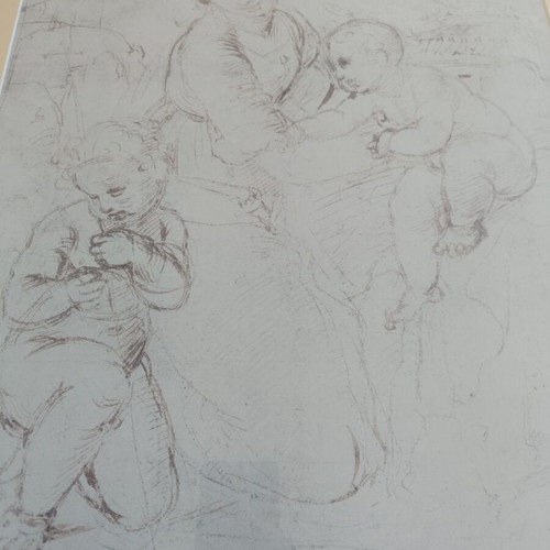 Engraving-style painting, children's scene, 0.80x0.60 m, vintage