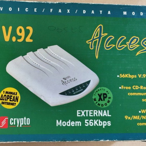 Crypto v.92 Access 56k dial-up modem and Crypto F201 ADSL USB modem used
