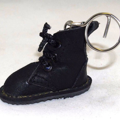 Keychain miniature black leather motorcycle boot new