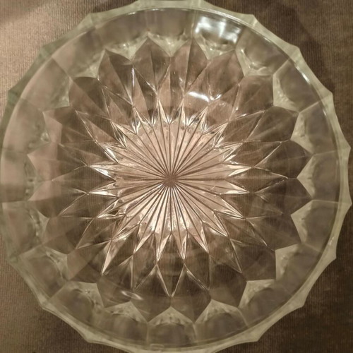 Glass bowl heavy carved like new