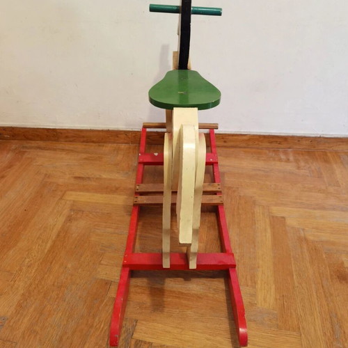 Vintage Handmade Wooden Rocking Horse used, folk art 70s, red pedals