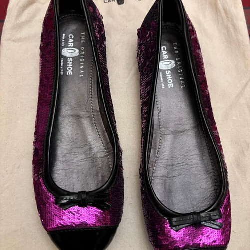 Car Shoe ballerinas like new with purple sequins and black patent leather size 37