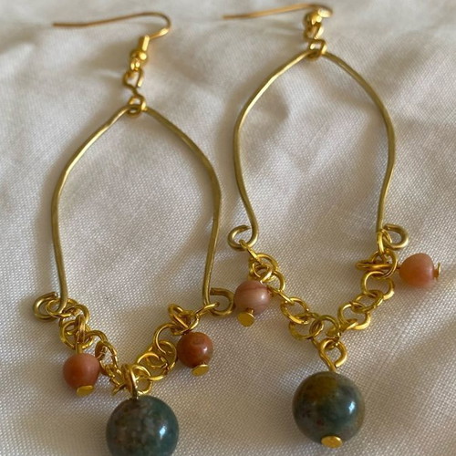 Handmade earrings with Indian agate and crazy lace agate stones