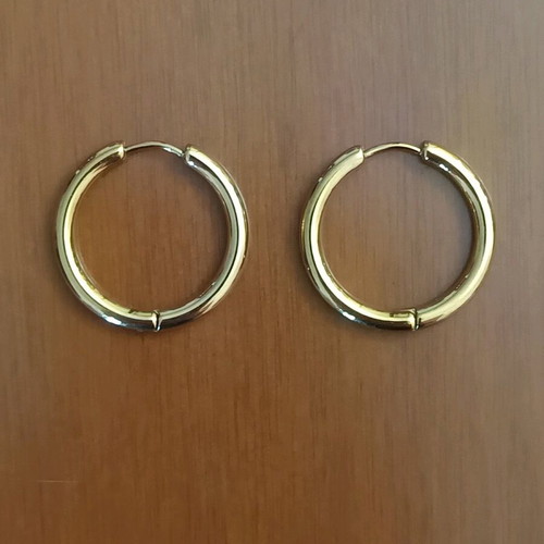 Steel gold hoop earrings new, medium size