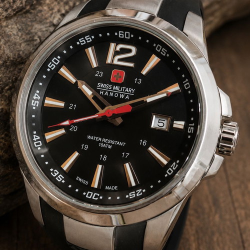 Swiss Military Hanowa men's wristwatch, black and silver