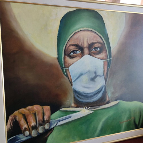 Handmade surgeon portrait 80×90cm oil on canvas like new