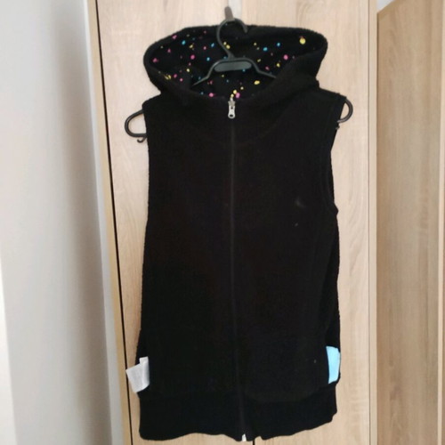 Double-sided vest with hood like new, cotton and astrakhan