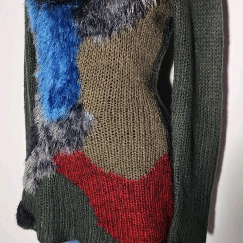 Handmade retro knit sweater with patchwork design like new