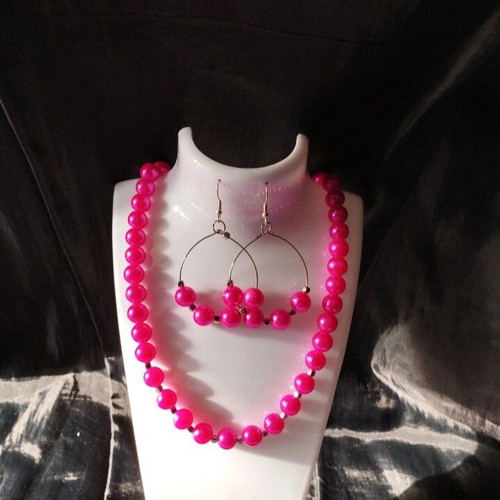 Handmade hot pink summer necklace and earrings set new