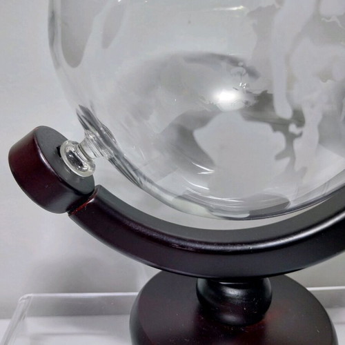 Glass Whiskey Liquor Globe Bar Decanter with Wooden Base