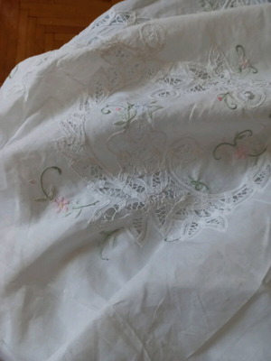 Cotton tablecloth with embroidery and knitted elements 270×230 cm, new