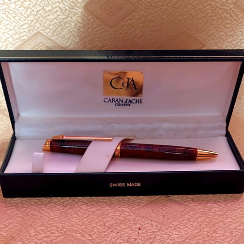 Caran d'Ache Genève pen new with brown marble lacquer and gold accents