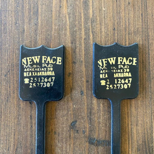 Collectible Music Pub “New Face” stirrers like new, 2 pieces from 1980-90s