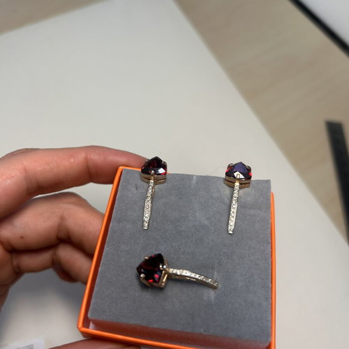 585 Gold Jewelry Set with Natural Garnets, Sapphires and Diamonds, New