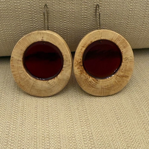 Handmade earrings like new made of wood and glass