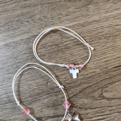 Baptismal witness bracelets new, pack of 30, pink and white