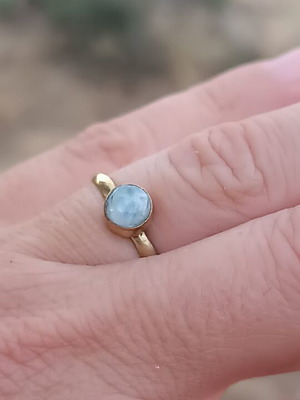 Brass ring with moonstone minimal vintage adjustable size