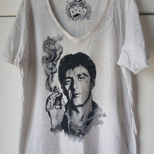 White Scarface Women's T-Shirt XL like new with rhinestone print