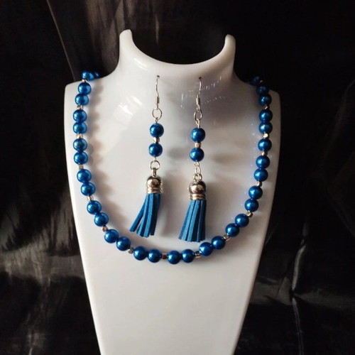 Handmade beaded blue summer necklace and earrings set new