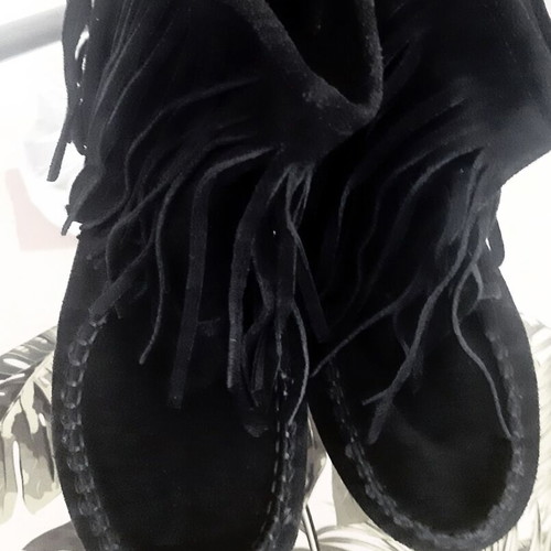 Zara flat boots with fringes size 39, genuine black suede, like new