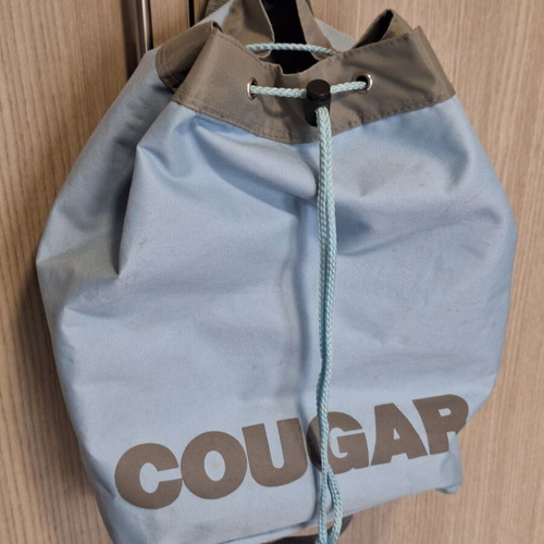 Cougar vintage backpack drawstring bag, light blue and grey