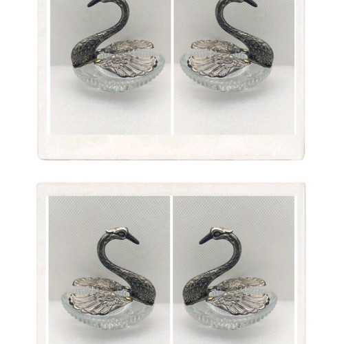 Vintage swan salt cellar used, glass and silver-plated metal