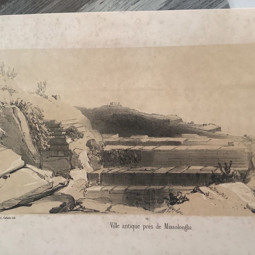 Ancient City Near Missolonghi Lithograph Used 26x16.5cm