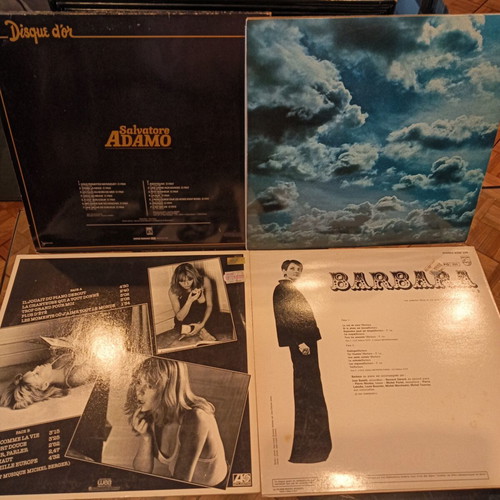 Vinyl records used, pack of 4 French pop artists including Adamo and Jacques Brel