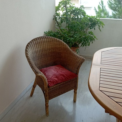 Bamboo armchairs used, set of 2 with cushions