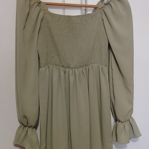 Shein Women's Shirred Ruffle Longsleeve Dress Medium Green Like New