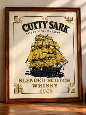Cutty Sark mirror used with minor scratches and haze, approx. 30x40 cm