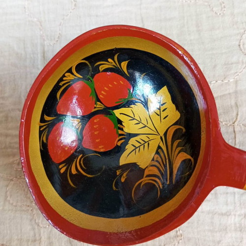 Wooden decorative spoon like new, hand-carved and hand-painted lacquered