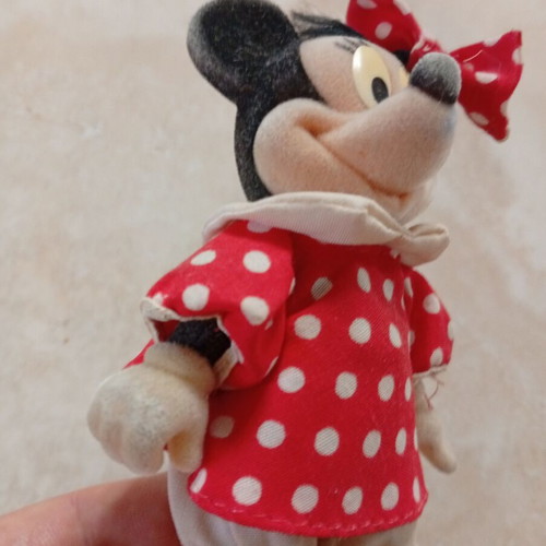 Minnie Mouse vintage flocked figure, red polka dot dress