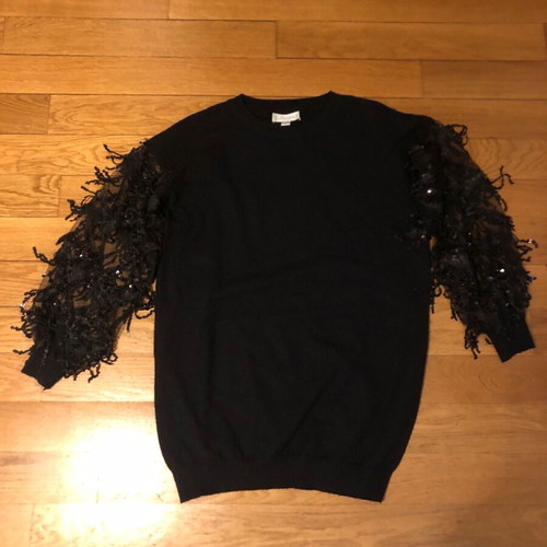 Black evening sweater Jovonna one size like new with transparent sequin sleeves