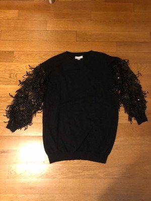 Black evening sweater Jovonna one size like new with transparent sequin sleeves
