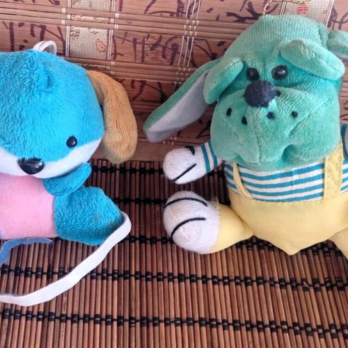 Plush dogs set of 2 green and blue