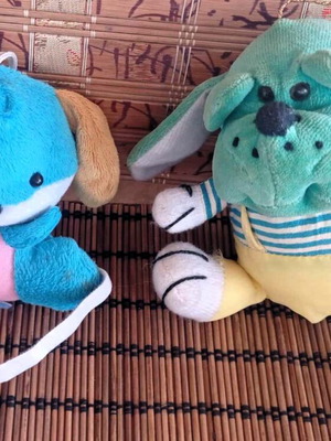 Plush dogs set of 2 green and blue