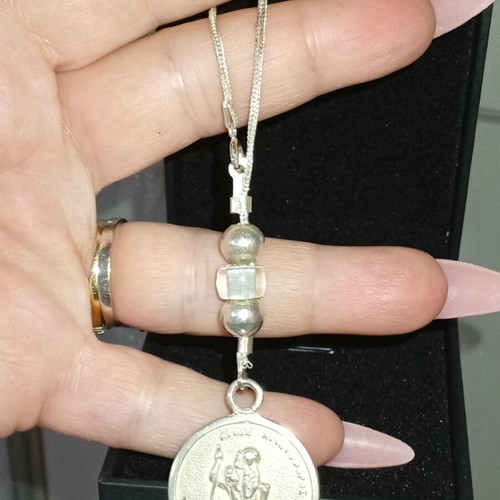 Car Amulet Saint Christopher embossed silver 925 with 950 chain like new