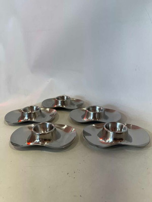 Mid Century egg cup set of 5 Cromargam WMF Germany used, design Wilhelm Wagenfeld