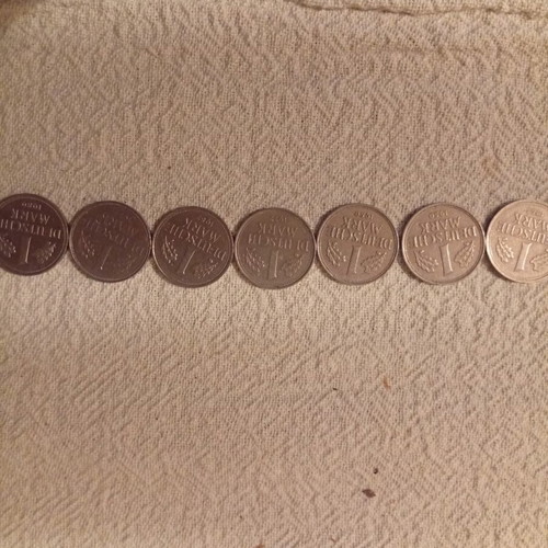Old coins like new, pack of 7 one mark pieces