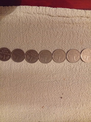 Old coins like new, pack of 7 one mark pieces